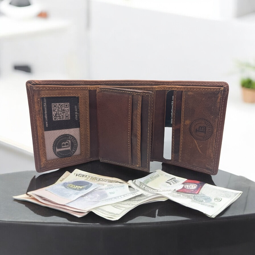 Leatherboss Mens RFID Blocking Hunter Leather Credit Card ID Trifold Wallet