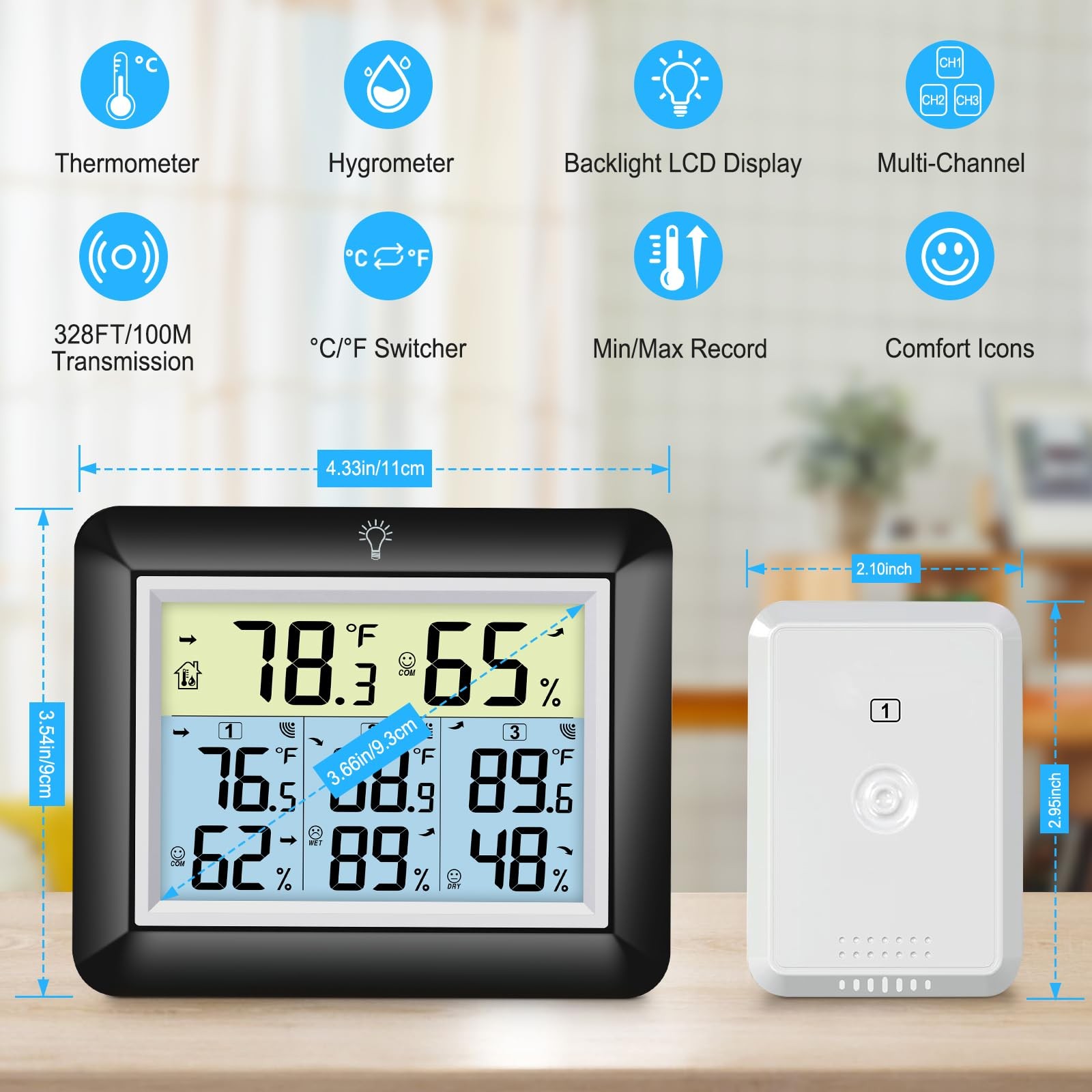 Best Urageuxy Indoor Outdoor Thermometer Wireless with 3 Sensors 328ft Range