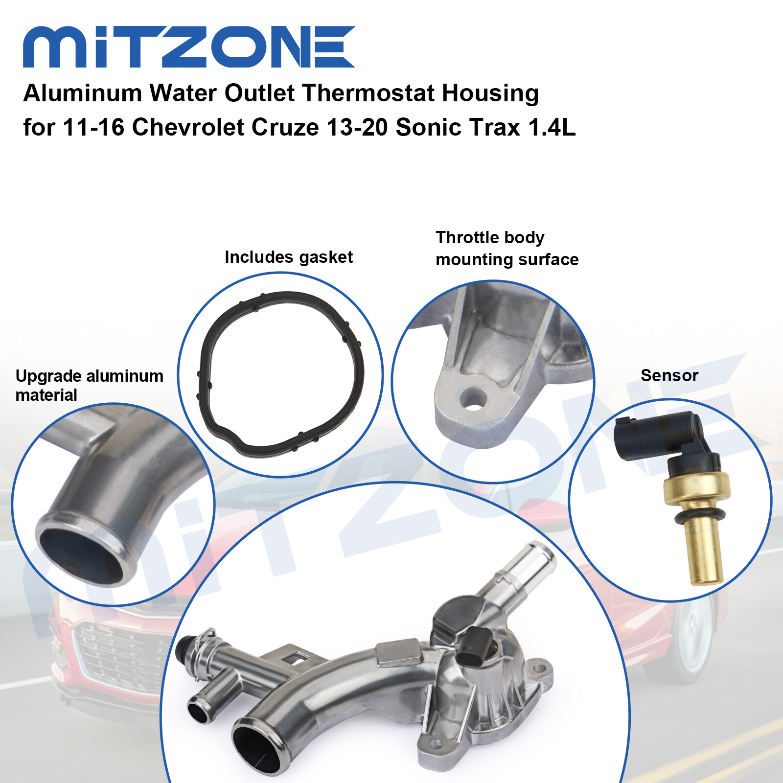 Aluminum Coolant Water Outlet w/ Inlet Hose for Chevrolet Cruze Sonic Trax 1.4L