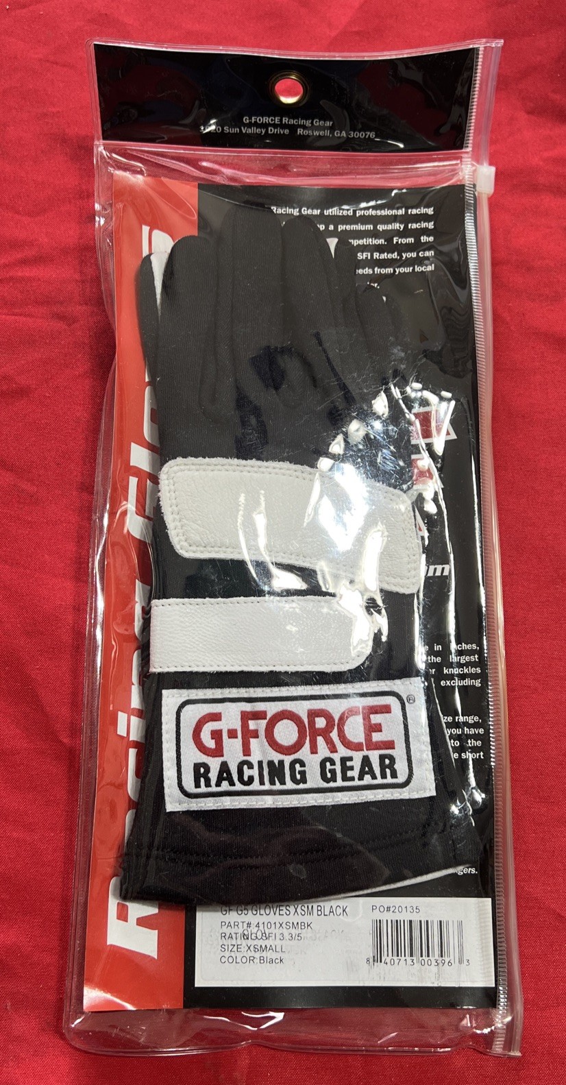 G-FORCE Racing Gear 4101XSMBK GF5 Racing Gloves X- Small Black