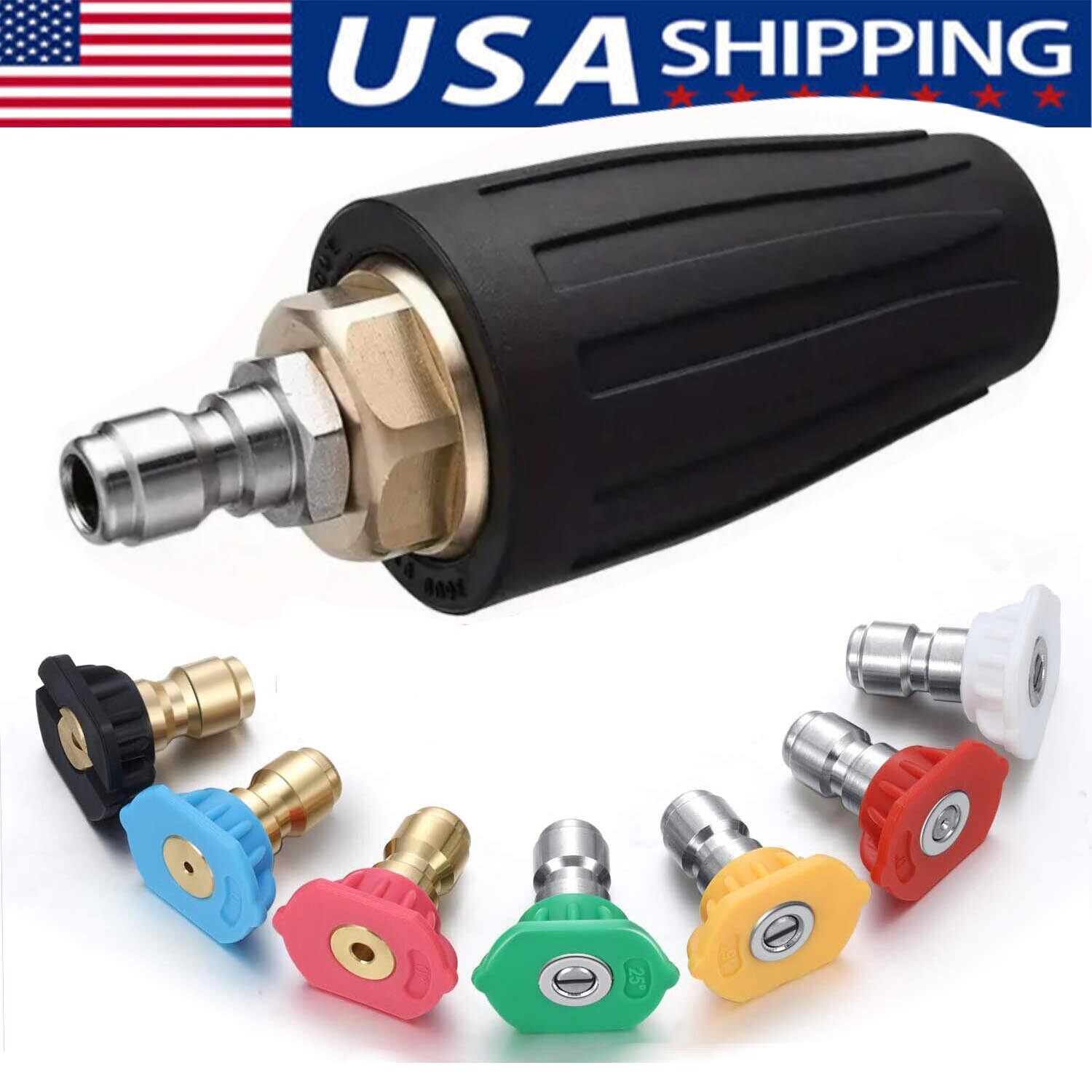 2.5GPM High Pressure Washer Rotating Turbo Nozzle Spray Tip 4000PSI 1/4" Quick