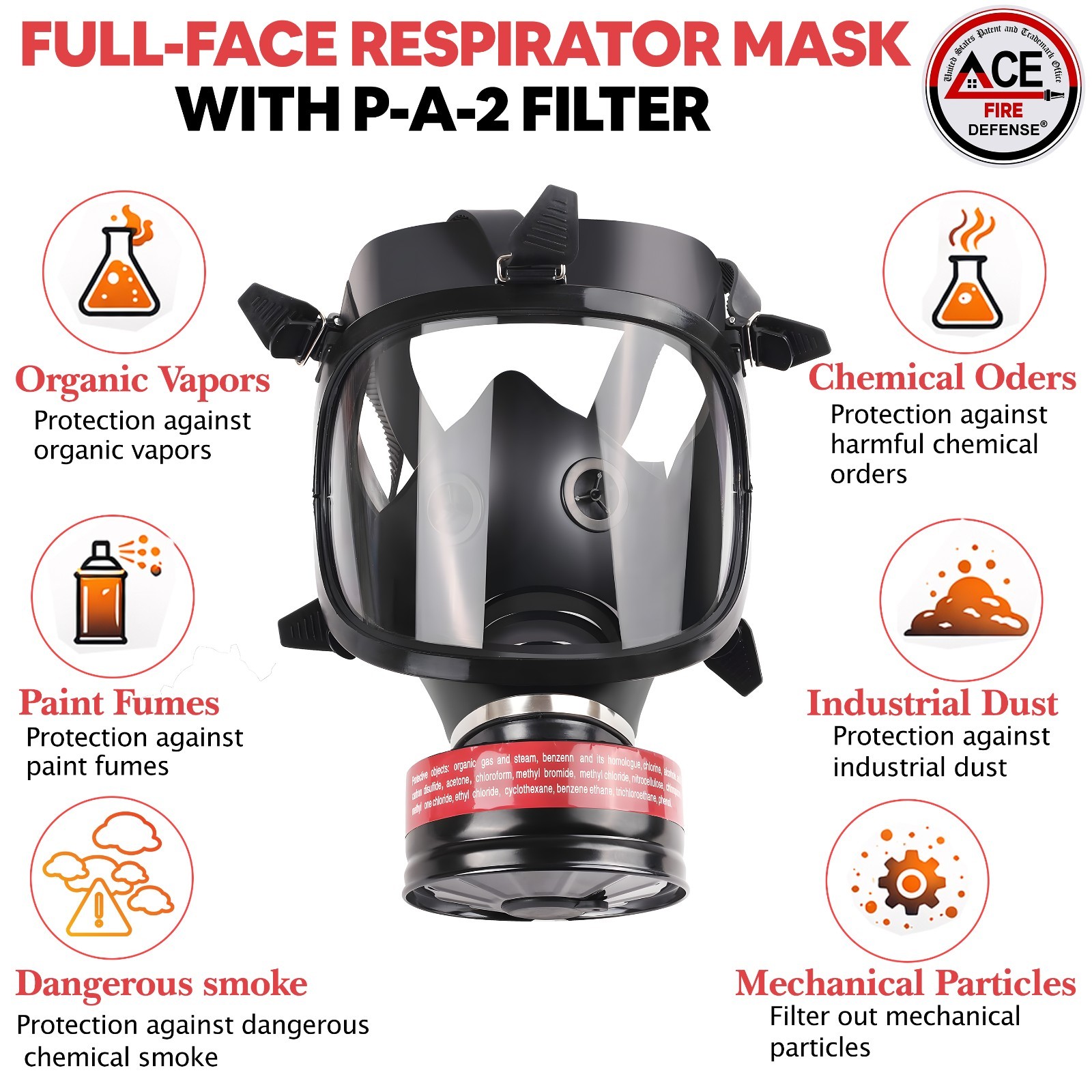 Ace Fire Full Face Respirator Gas Mask | P-A-2 Original NATO Approved Filter