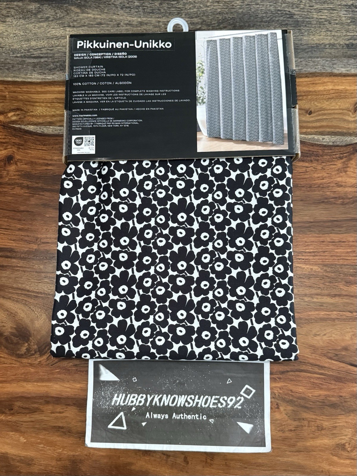 Marikmekko Shower Curtain Mini Pikkuinen Unikko Black White Floral Cotton 72X72