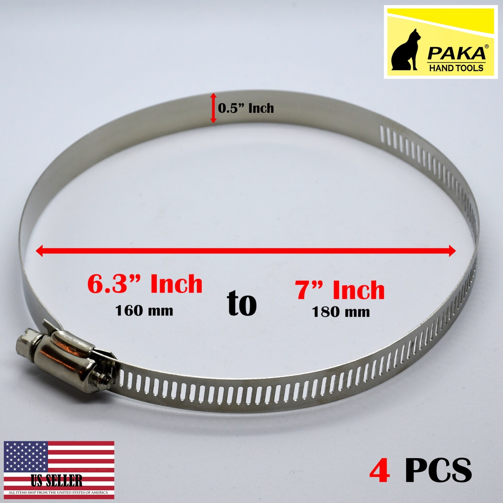 4PCS - 7" INCH Worm Gear Hose flex Duct Clamp Stainless Steel