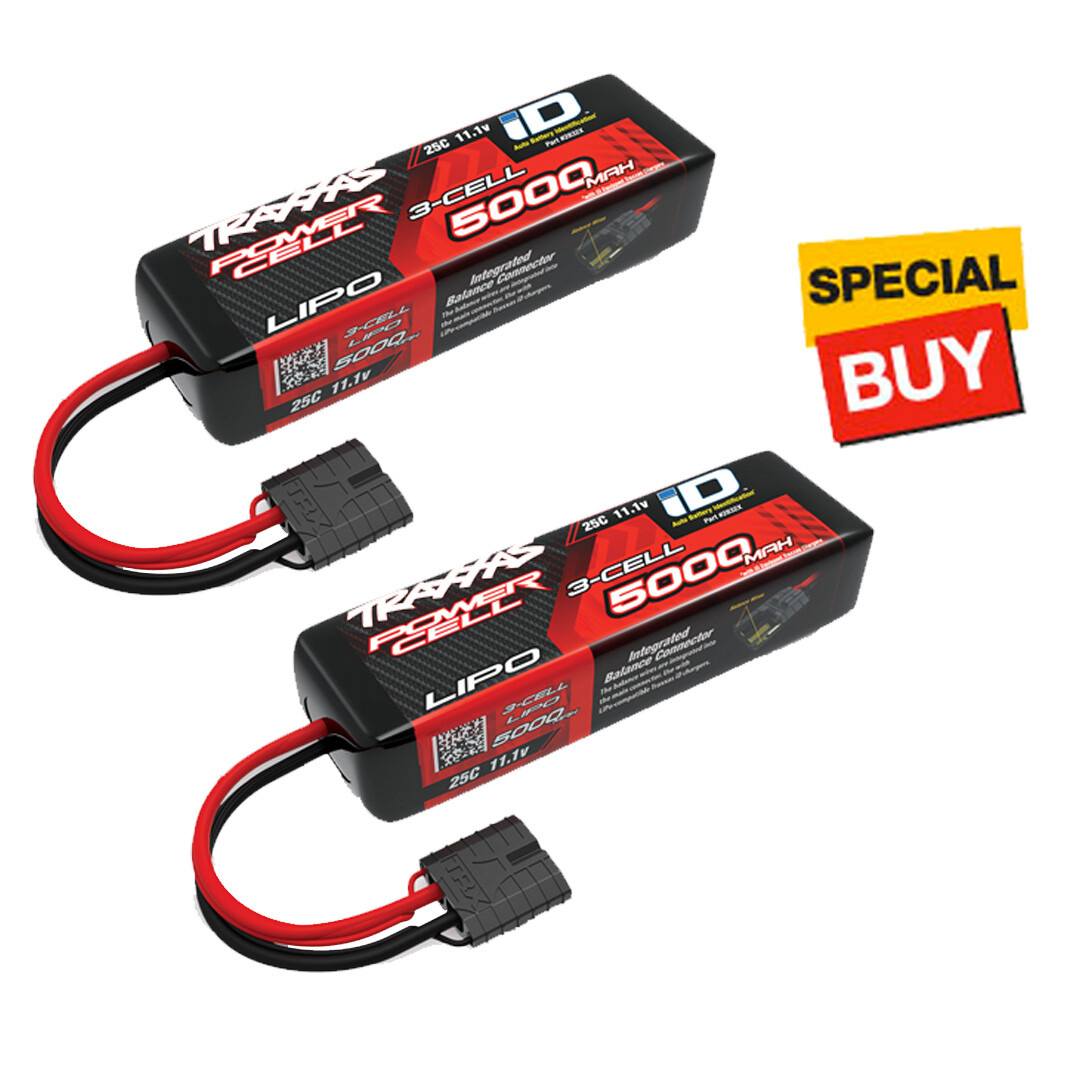 Traxxas 5000mAh 11.1v Power Cell 3S 25C LiPo Battery (2) w/ iD Traxxas Connector