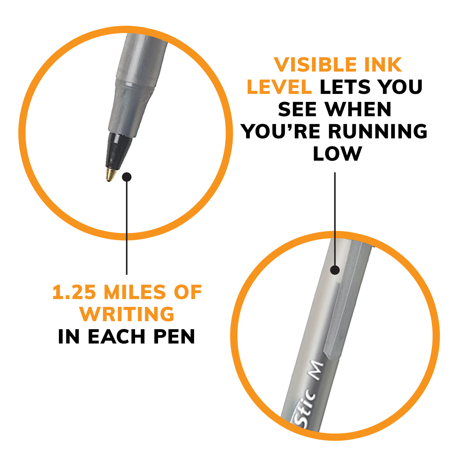 BIC Round Stic Xtra Life Ball Pen, Medium Point (1.0 mm), Black, 60-Count