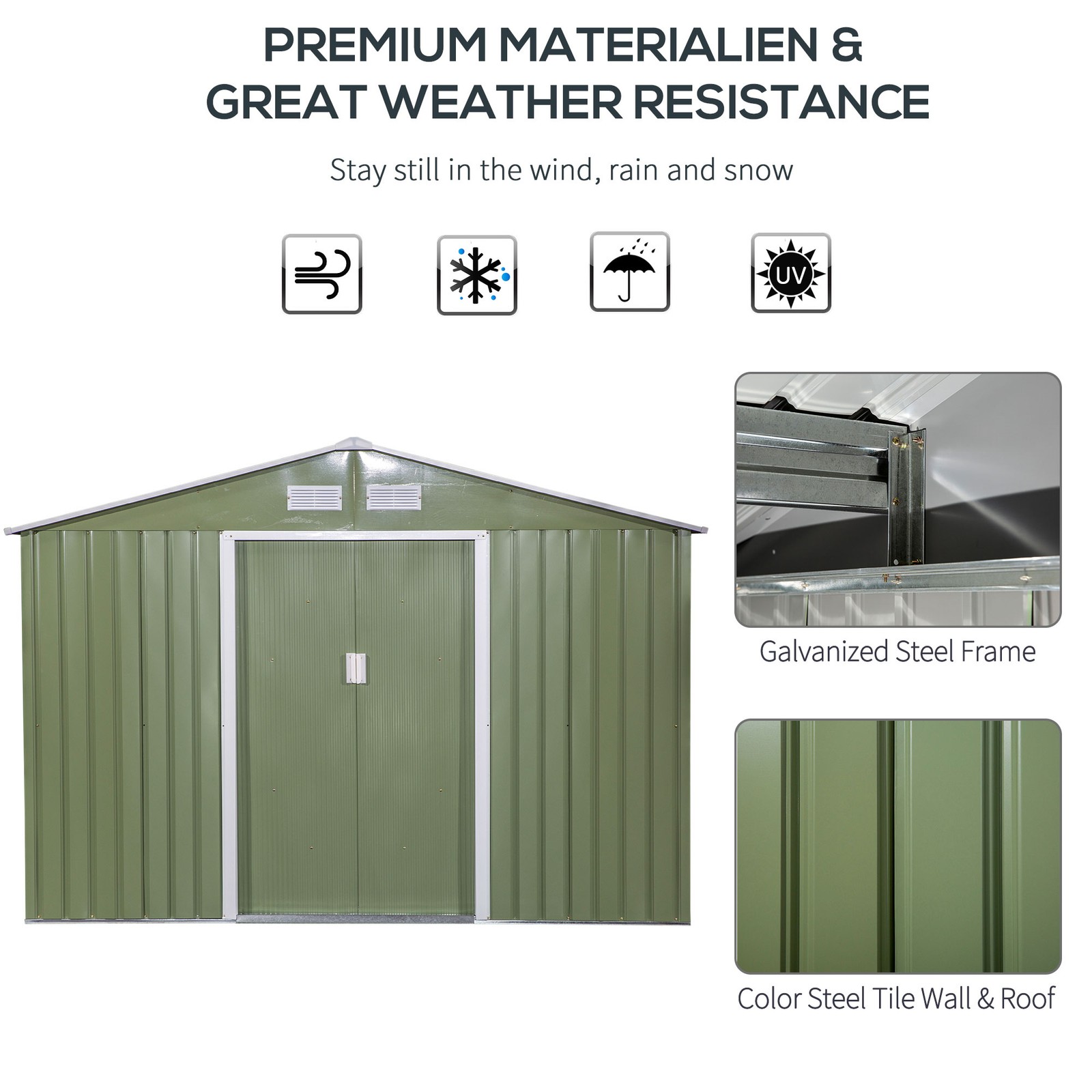 Outdoor Storage Shed 9x6 ft, Metal Garden Shed Double Doors, Weather-Resistant