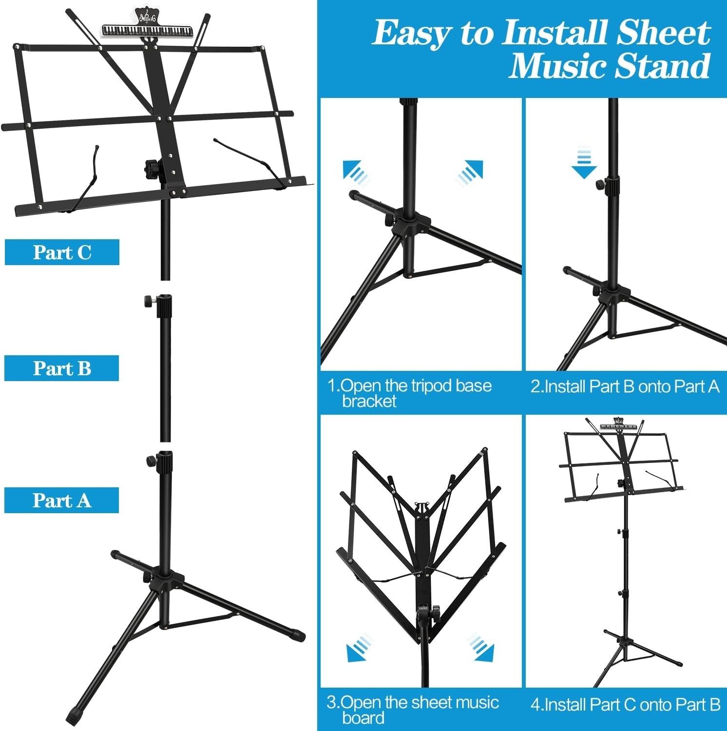 1 Pack Music Stand 2 in 1 Dual-Use Folding Sheet Music Stand Lightweigh...