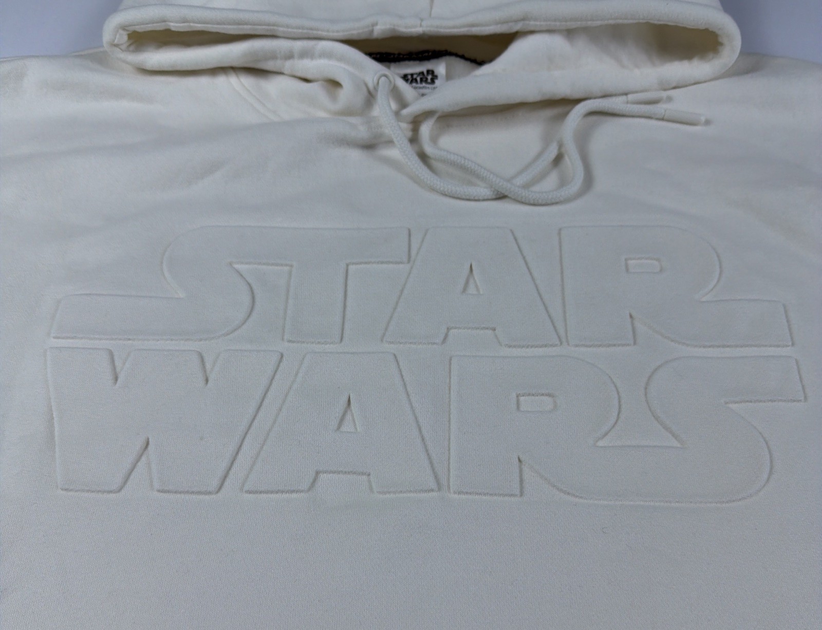 Disney Star Wars Embossed Logo Hoodie Cream Off-White Pullover Sweatshirt 2XL