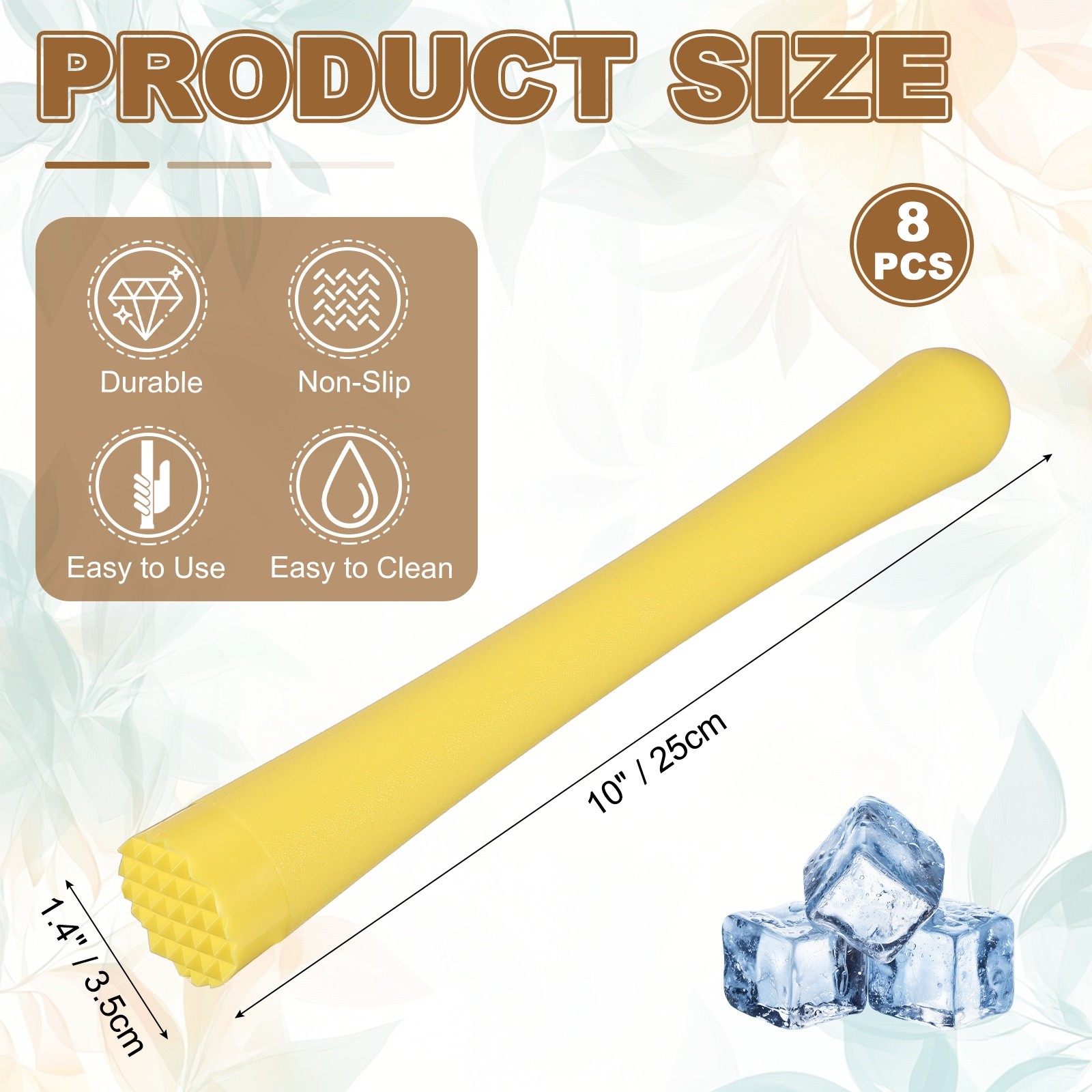 8 Pcs Cocktail Muddler, 10 Inch PP Drink Muddler, Yellow (Thick)