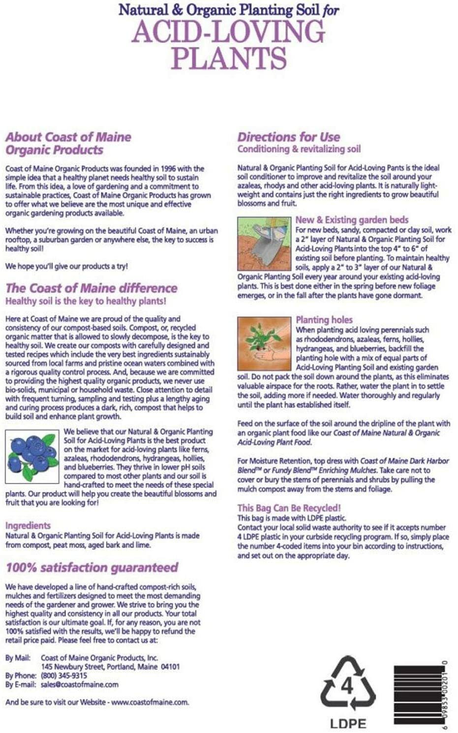 Coast of Maine Organic Potting Soil for Acid Loving Plants, 20 Qt Bag (10 Pack)