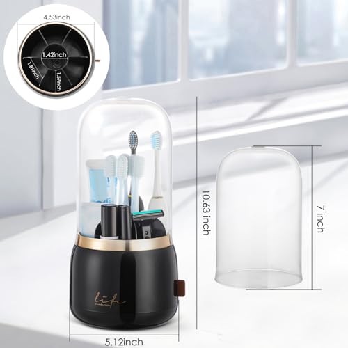 Toothbrush Holders with Cover for Bathrooms, 360° Rotating 7-Slot Black