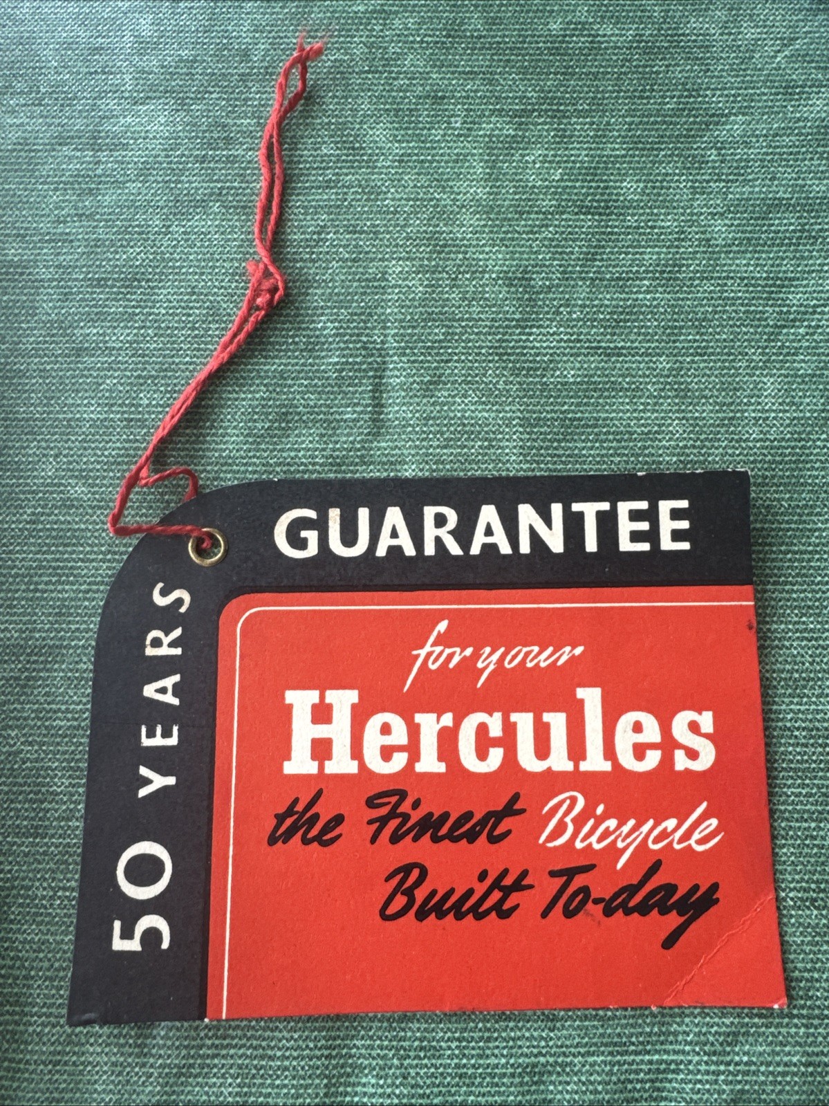 Vintage Bicycle Hercules Original Guarantee Tag For New Bicycle