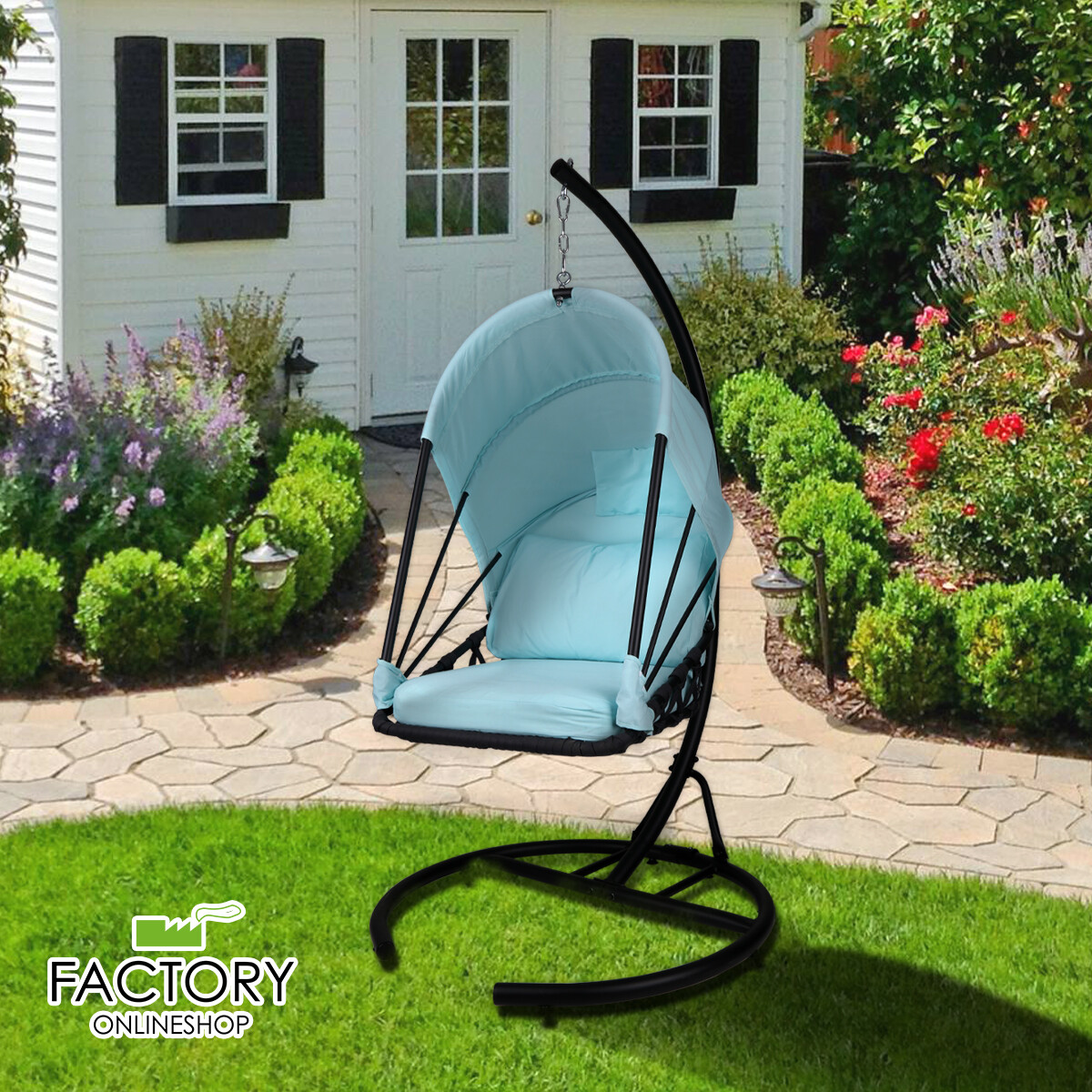 Foldable Hanging Egg Chair Outdoor Patio Hammock Swing Cushion Seat Canopy Stand