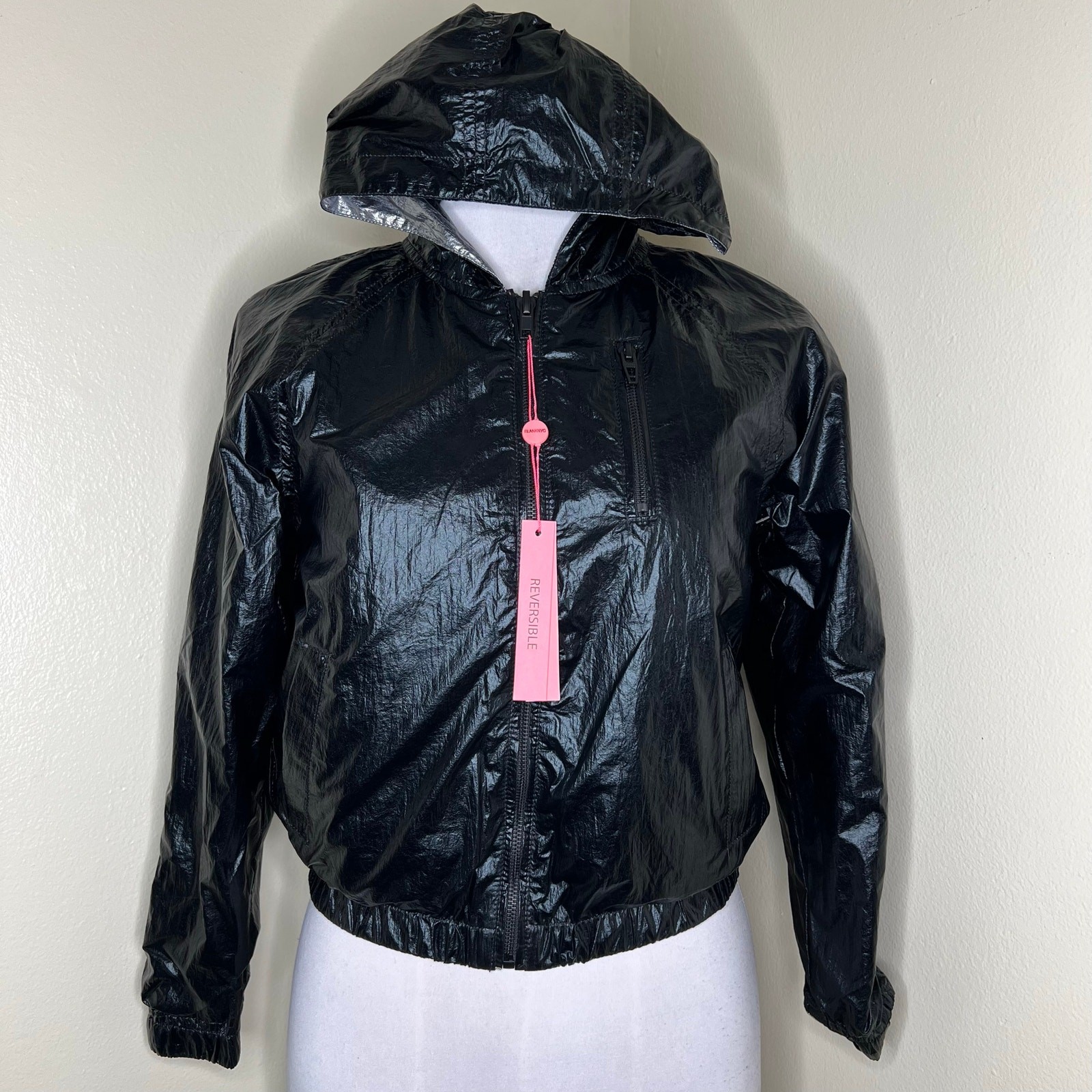 Blank NYC Reversible Jacket Medium Girls Silver Black Metallic Foil Packable New