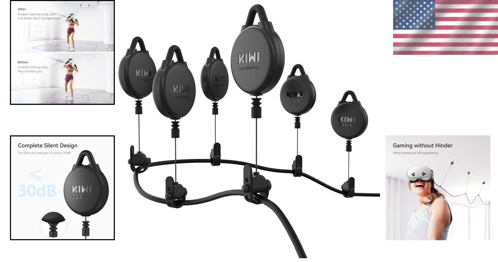 Quieter VR Pulley System - 6-Pack Cable Organizer for Quest & Pico Headsets