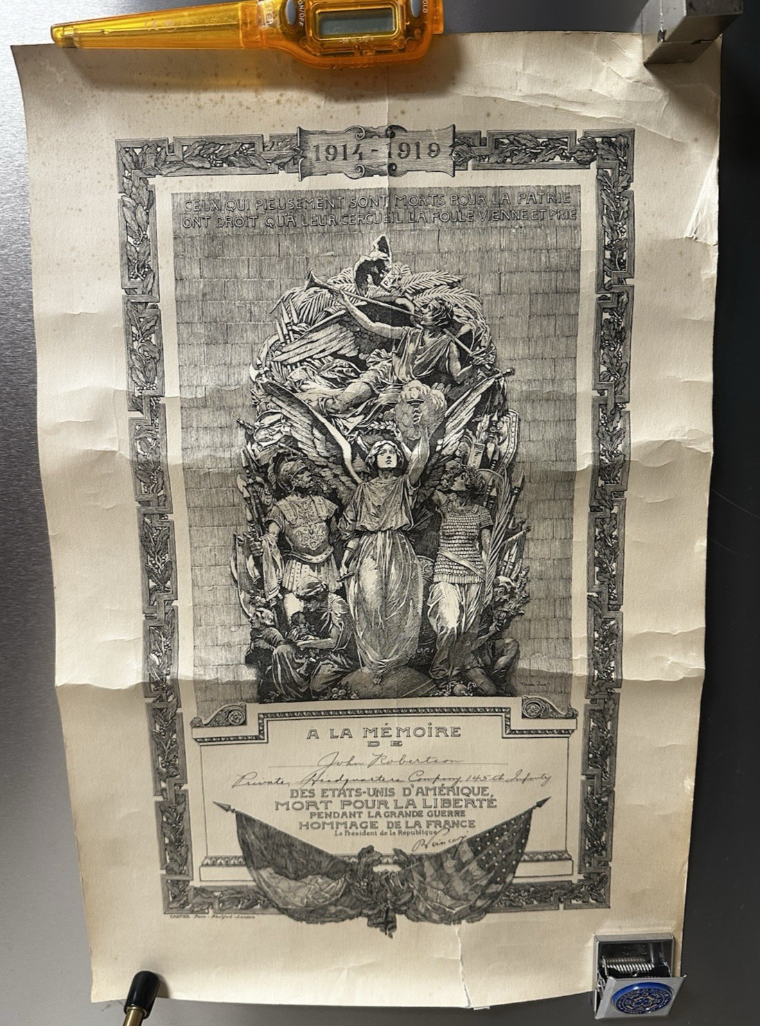 WWI KIA 6-Doc Set Pershing Hand Signed 145th Infantry Belgium 1918