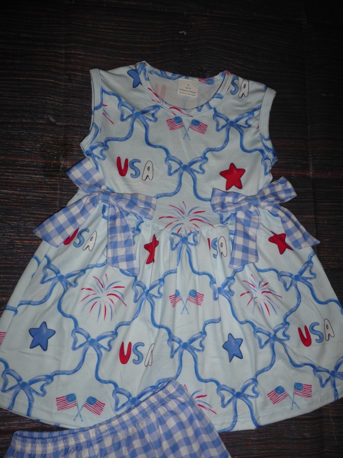 NEW Boutique 4th of July Patriotic Bows Tunic Dress & Shorts Girls Outfit Set