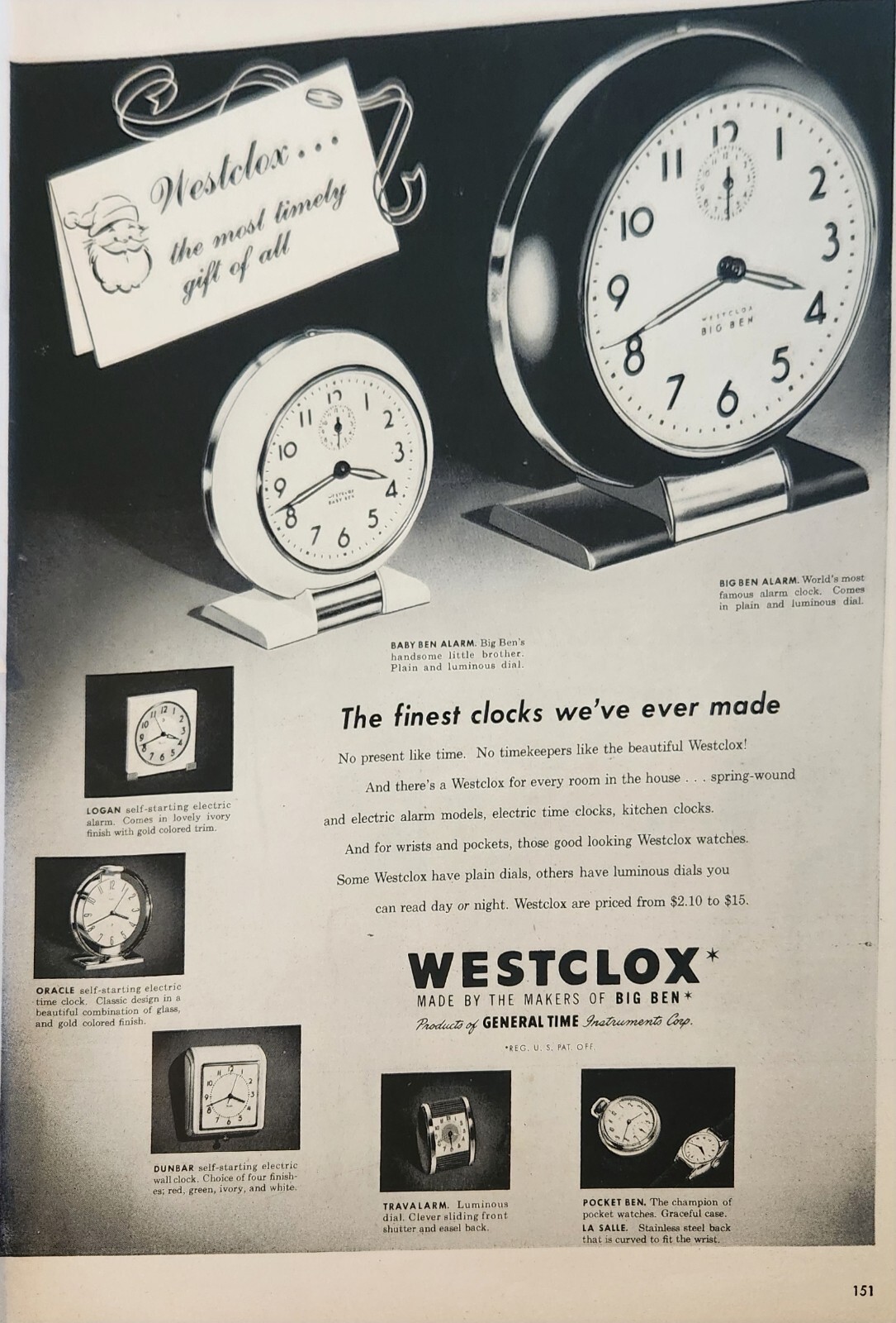 1947 Westclox makers of big ben clock Vintage ad most timely gift of all
