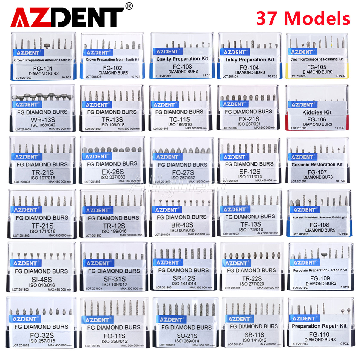100pcs AZDENT Dental Super Coarse Diamond Burs FG Bur for High Speed Handpiece