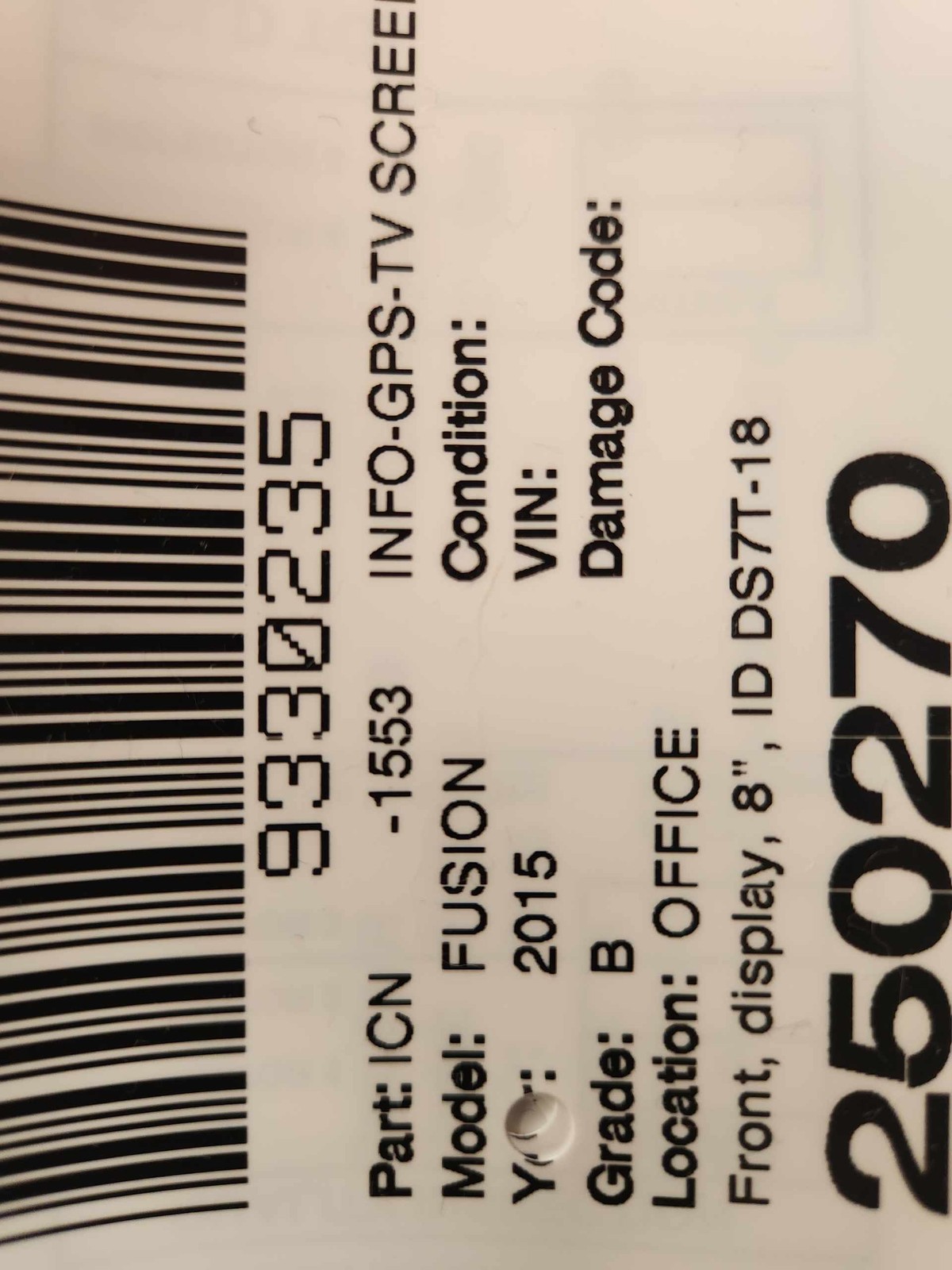 2013-2016 Ford Fusion 8" driver display touchscreen OEM# DS7T18B955FB