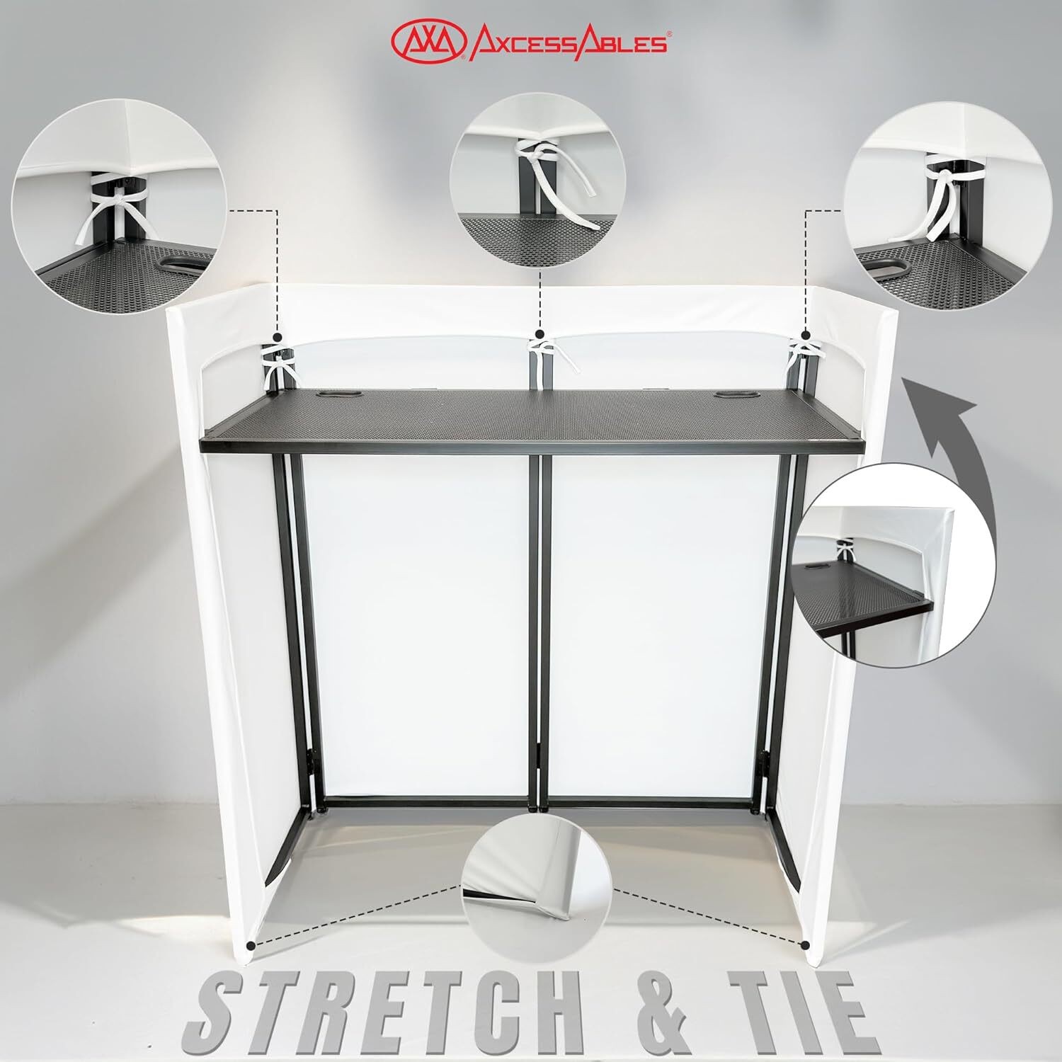 AxcessAbles Portable DJ Facade Booth Table with White Scrim & Carry Case