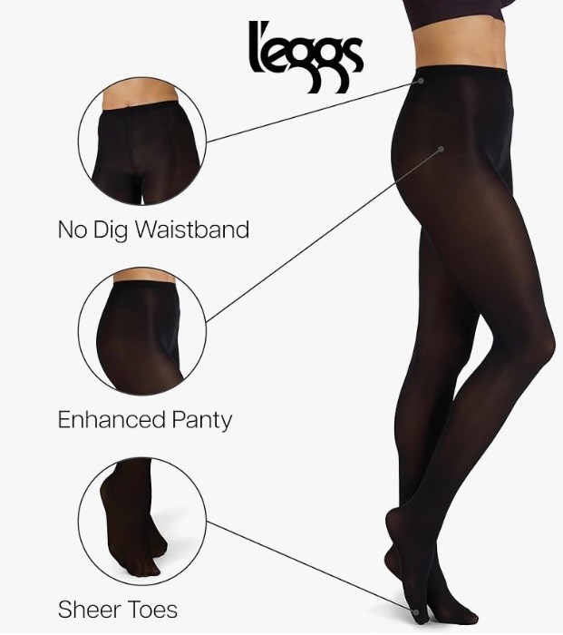 4x Leggs Opaque Tights Large Black 60 Denier Soft Nylon Spandex New
