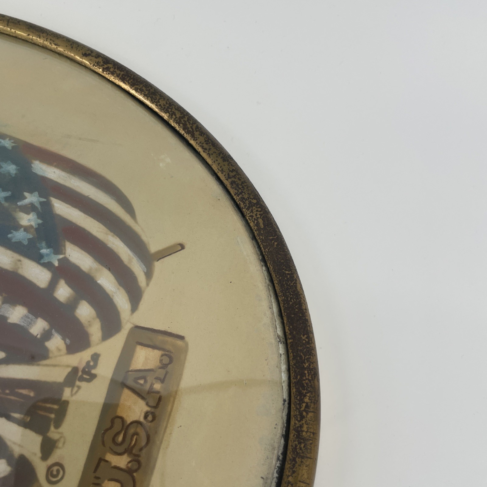 Vintage WW1 Convex Glass Soldier Military Portrait US Army Oval Frame - 14”x11”