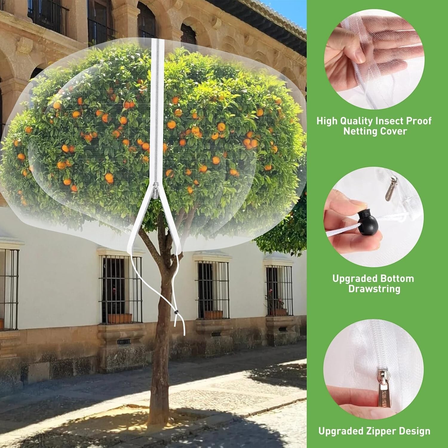 6'/8' x 6'/10' Large Fruit Tree Netting for Squirrels and Birds with Drawstring