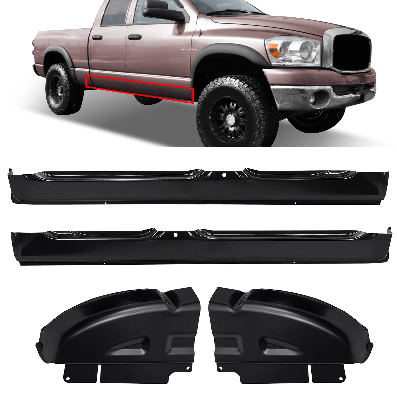 For Dodge Ram Pickup 2002-2008 4Pcs Quad Cab Rocker Panels & Cab Corners Set