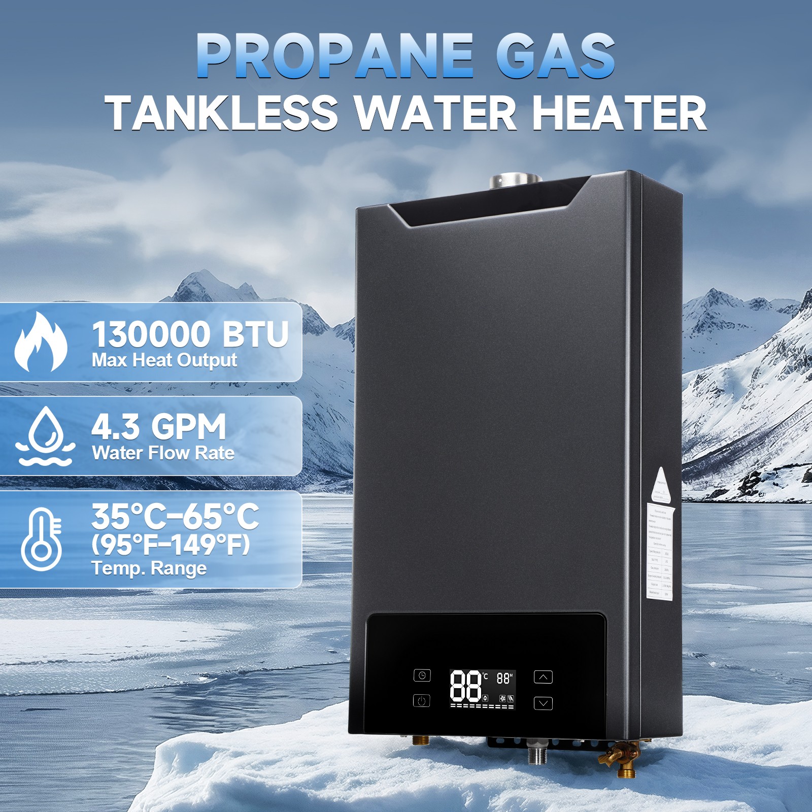 130,000 BTU Propane Gas Tankless Water Heater 4.3 GPM Instant Hot Water Heater