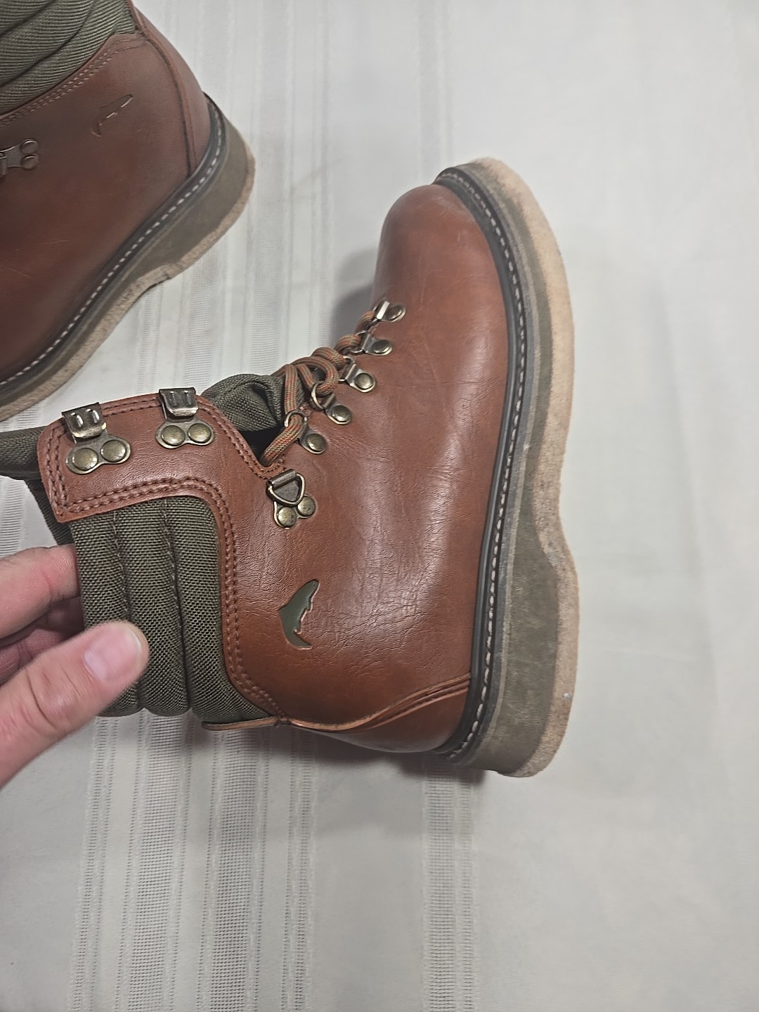 Simms River Wading Boots Felt Sole Leather Size 7 Brown/Green