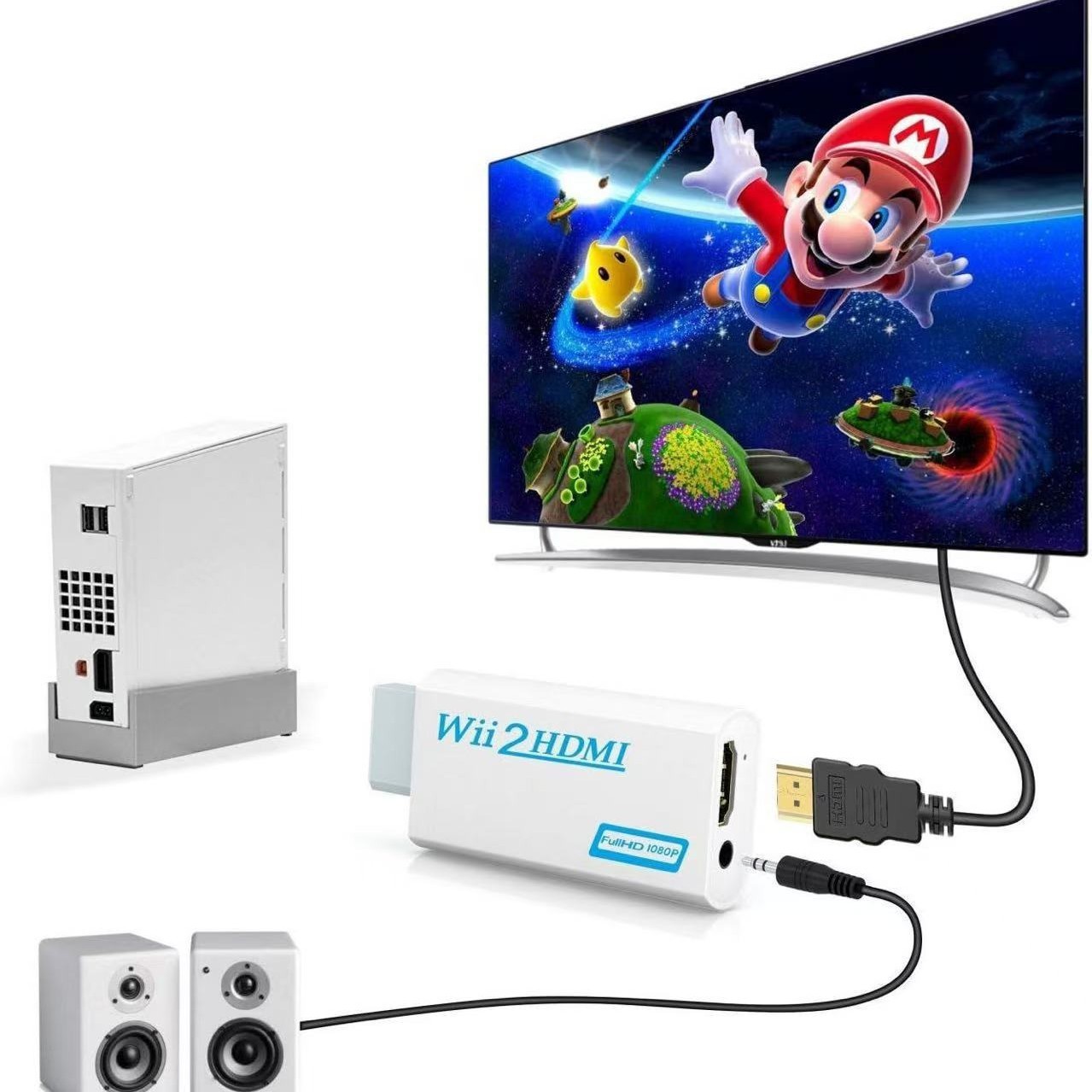 Portable Wii to HDMI Wii2HDMI Full HD Converter Audio Output Adapter TV Black