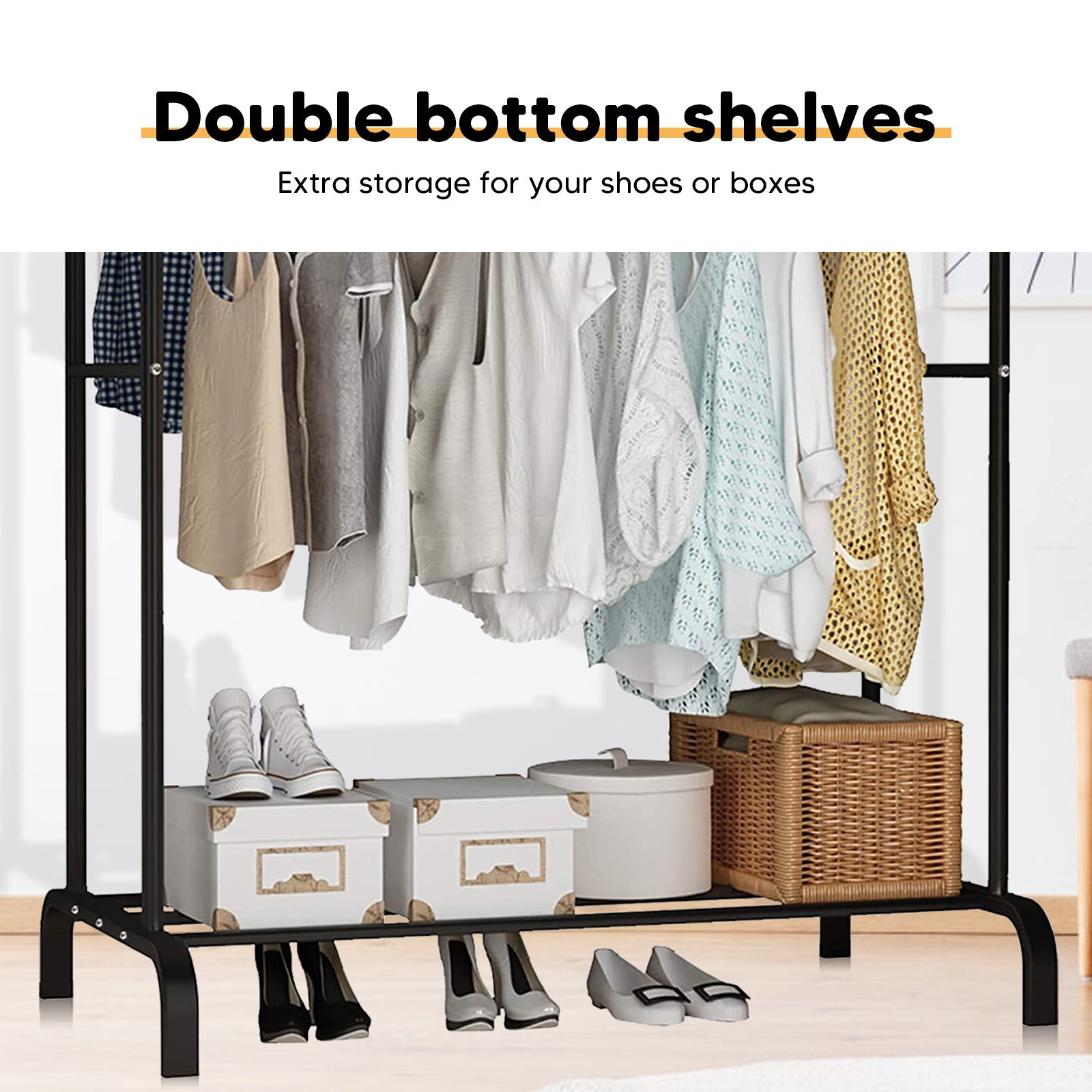 Heavy Duty Clothing Garment Rack Rolling Double Rails Clothes Organizer Hanger
