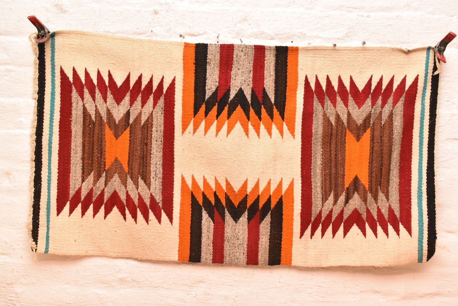 Antique Navajo Rug Textile Native American Indian Eye Dazzler Weaving 37x20 VTG