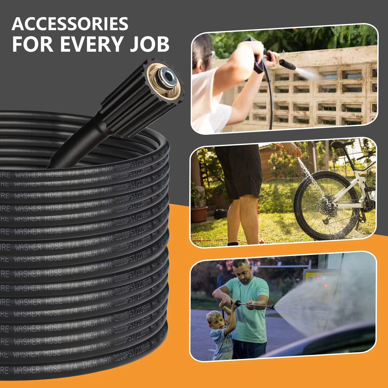 1/4" Pressure Washer Gun + Extension Wand Lance +5 Nozzle Tips /30/50FT Hose M22