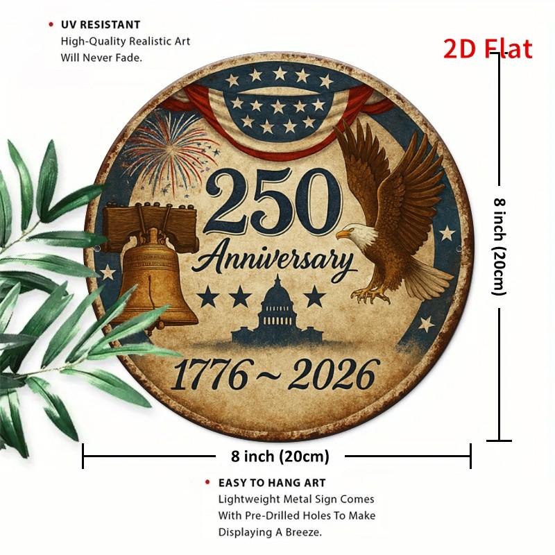 USA 250th Anniversary Metal Sign 1776-2026 Patriotic Bell & Eagle Wall Decor