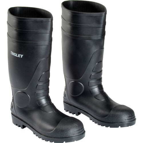 31251 Rubber Fishing Hunting Waterproof PVC Work Mud MENS BLACK BOOTS STEEL TOE