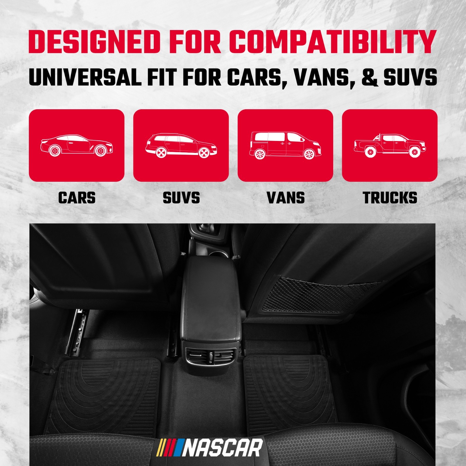 NASCAR Essential Car Floor Mats – 4-Piece Set | All-Weather | Universal Fit