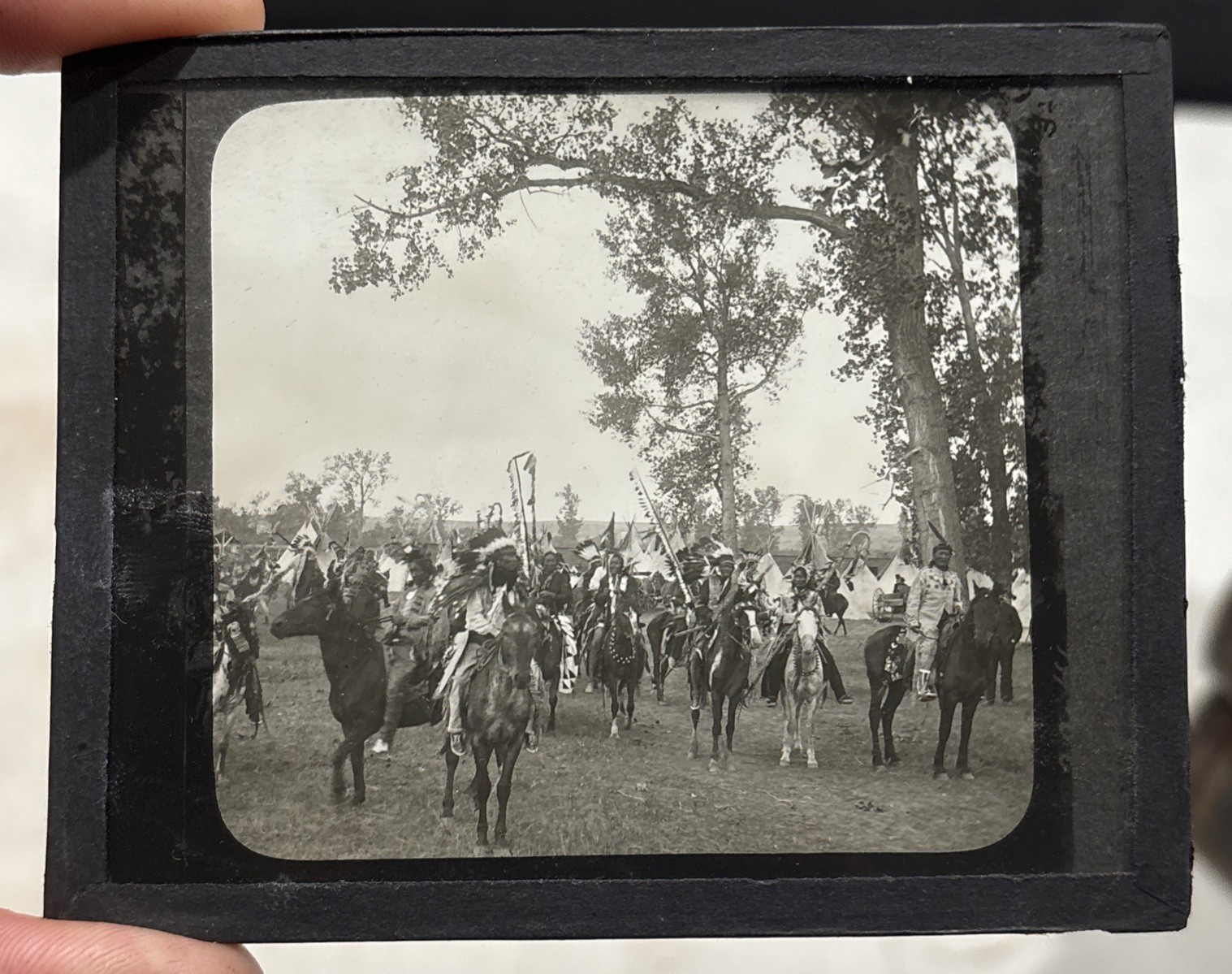 c1900 Sioux Indians Full Feather Nebraska Magic Lantern Glass Slide Keystone