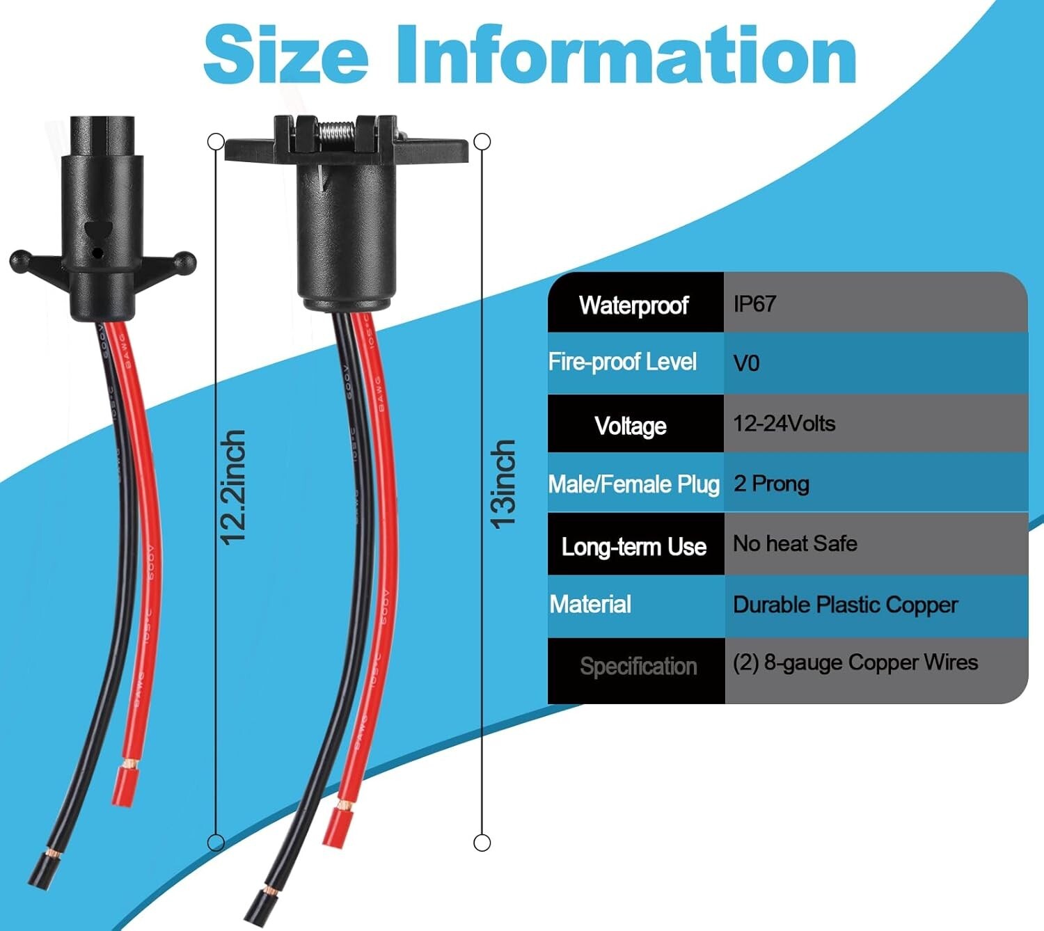 Trolling Motor Plug and Receptacle, Copper 2 Wire 8 Gauge 12V-24V Minn Kota Boat