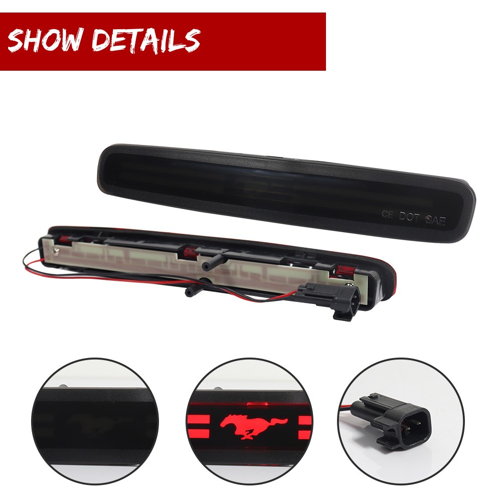 Smoked Lens Pony Red LED Third 3rd Brake Stop Light For 2005-2009 Ford Mustang