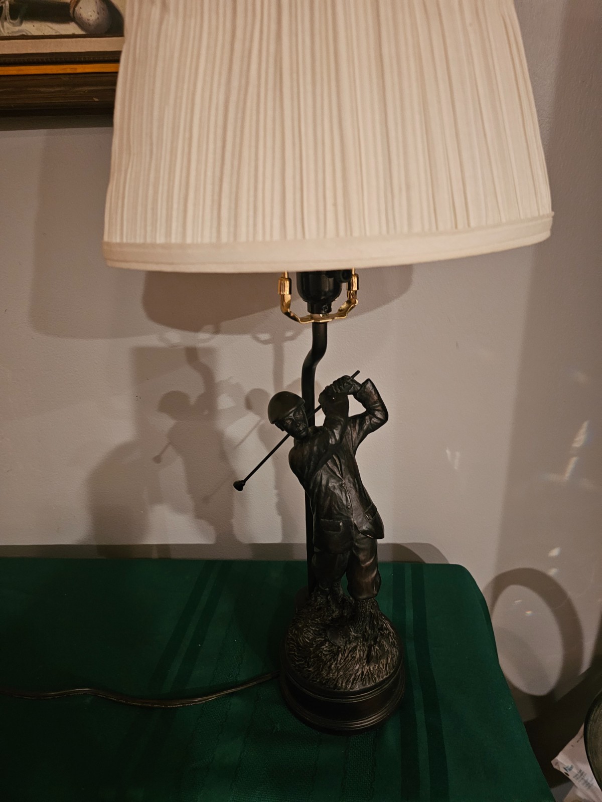 Vtg Heavy Bronze Figural Golfer Desk Lamp 24"