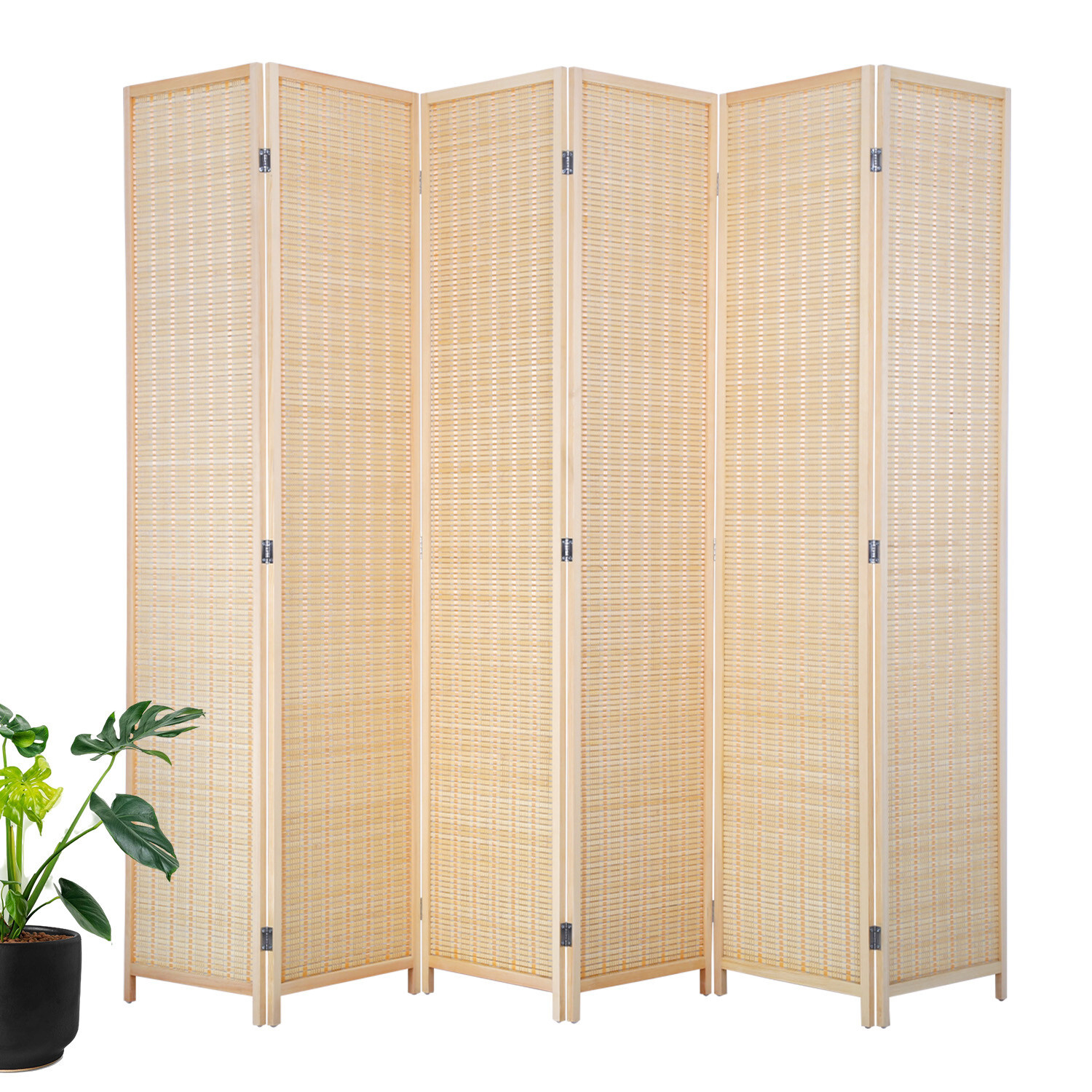 6 Panel Bamboo Room Divider, Folding Privacy Wall Divider Freestanding Partition