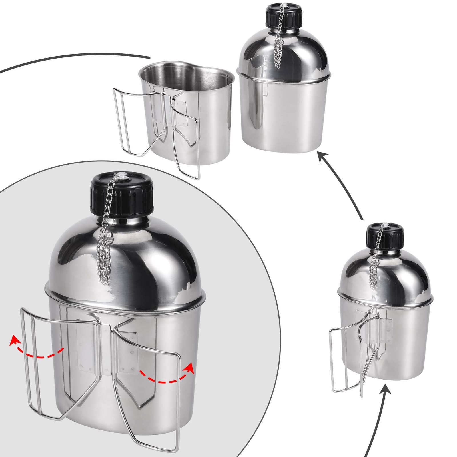 Goetland Stainless Steel WWII US Army Canteen Kit 1.3QT Nylon Pouch