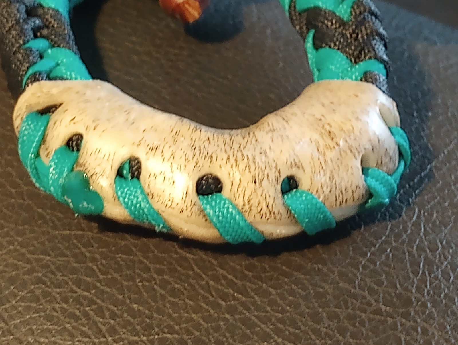 TURQUOISE n BLACK 10 Plait Pryor ParaCord Hondo w/ Bull Rawhide Burner Buckaroo