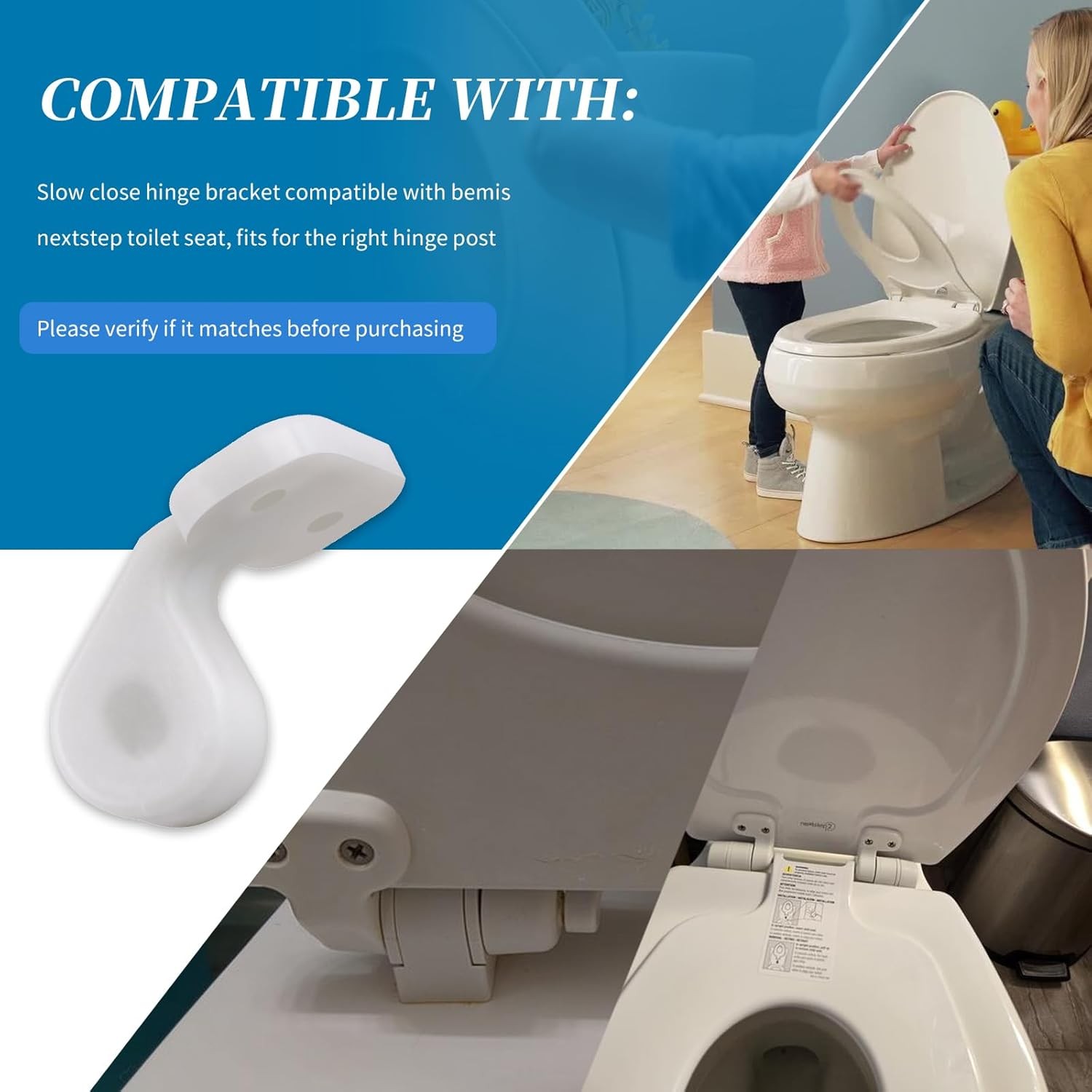 White Slow Close Hinge Bracket Replacement For Bemis Nextstep Toilet Seat(1Pc)