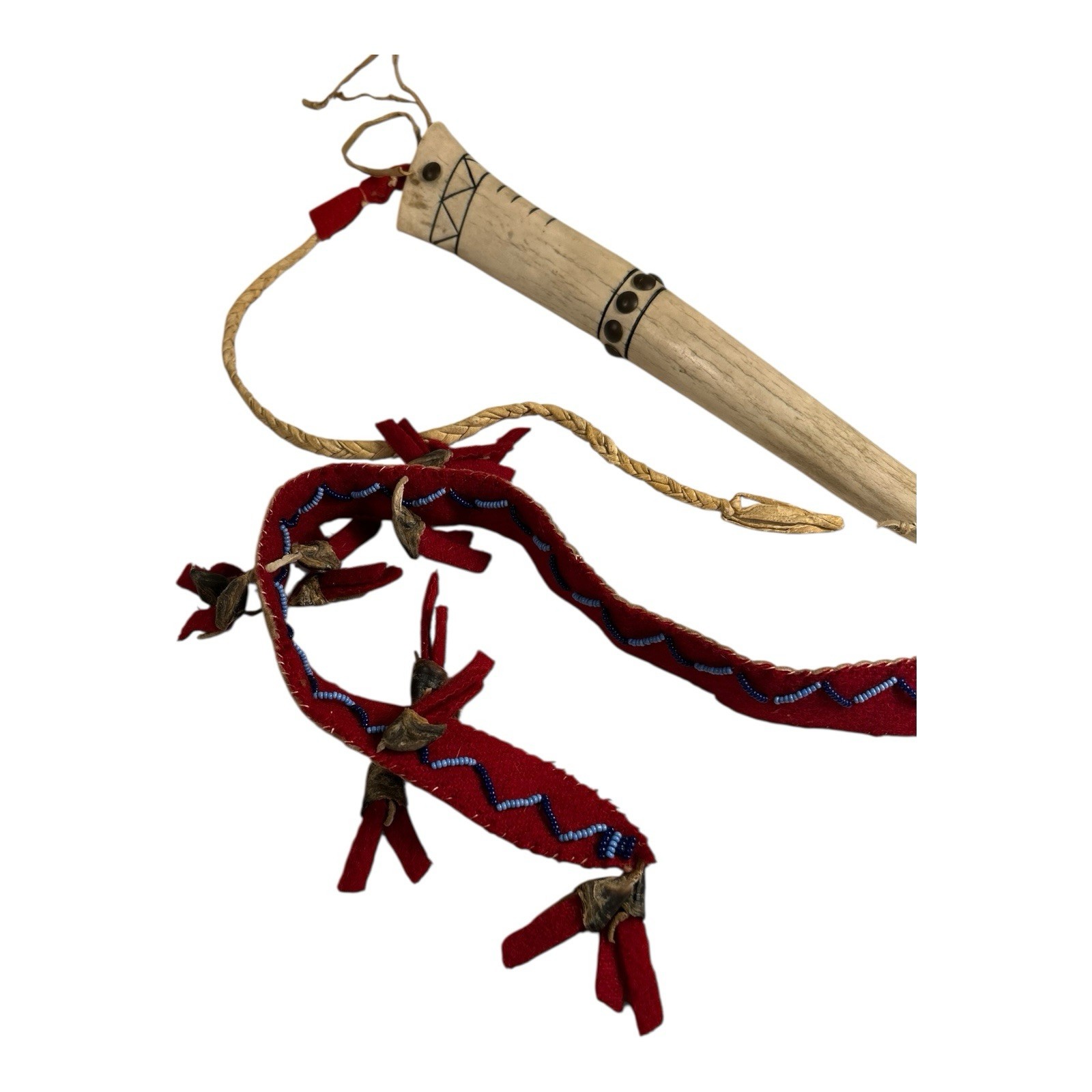 Vintage Authentic Native American Elk Antler Studded Quirt