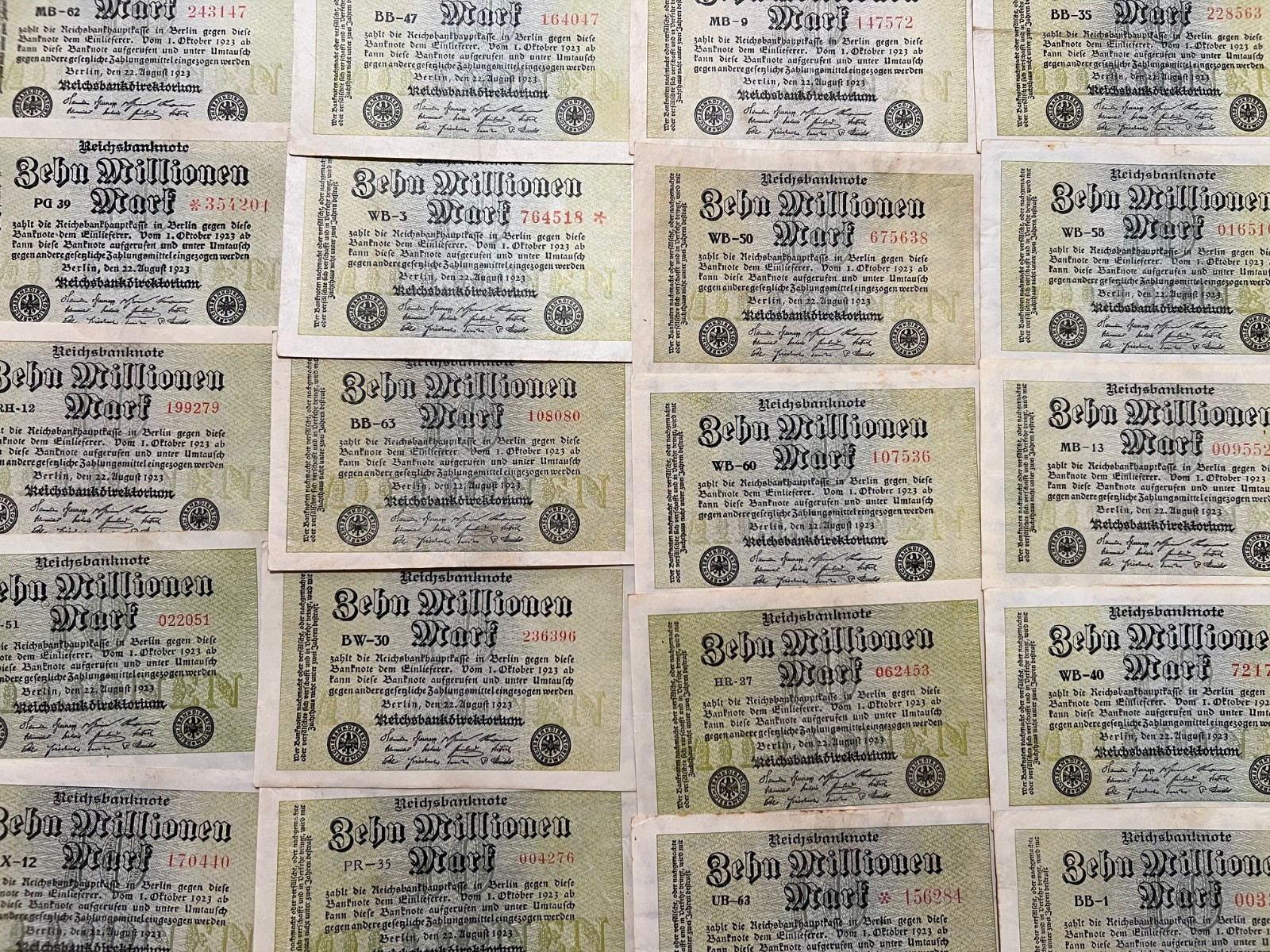 2x 1923 Germany 10 Million Mark Berlin WWI Pre WWII Banknote Paper Money Kaiser