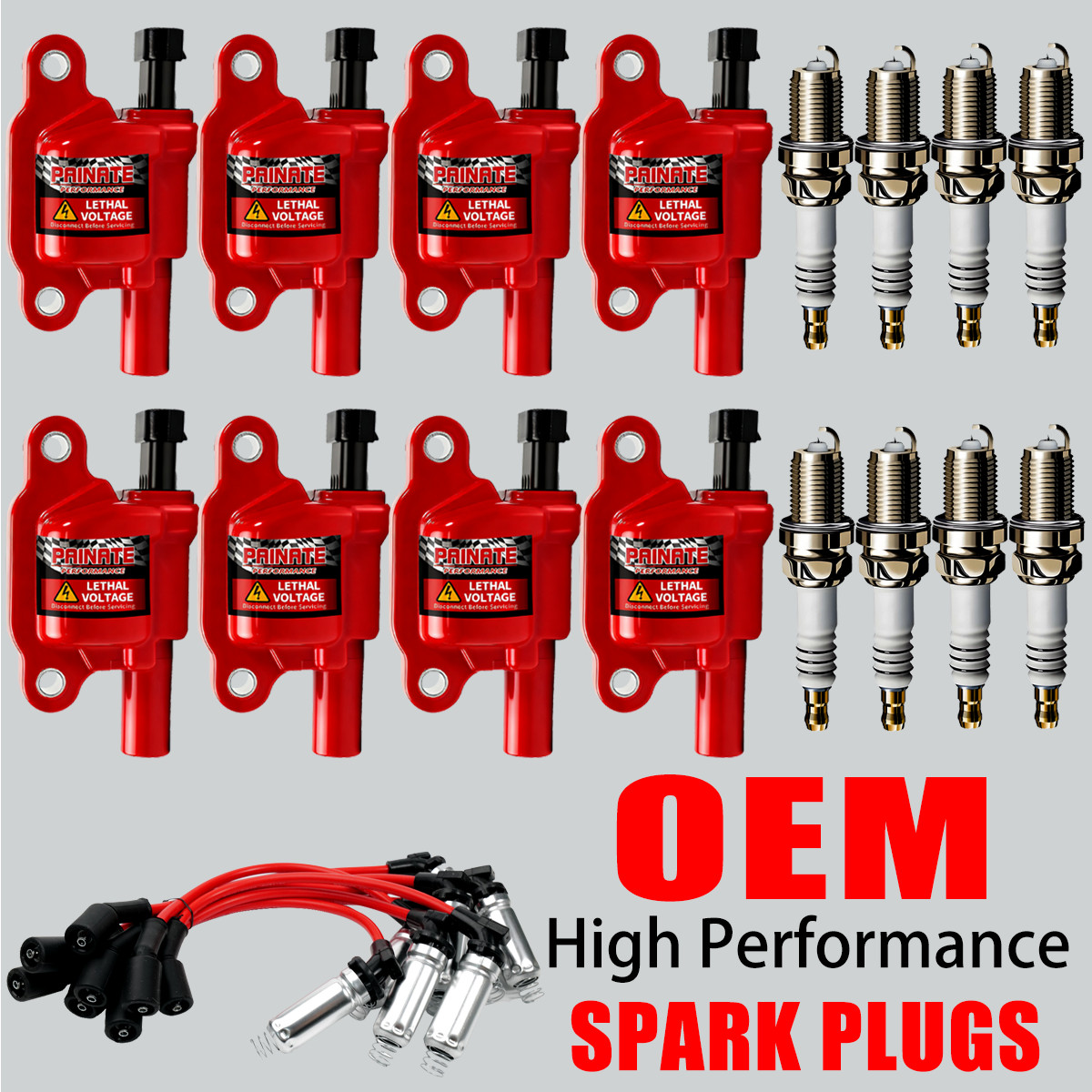 8X OEM High Performance Ignition Coil & Spark Plug & Wire For Chevy GMC 5.3 6.2L